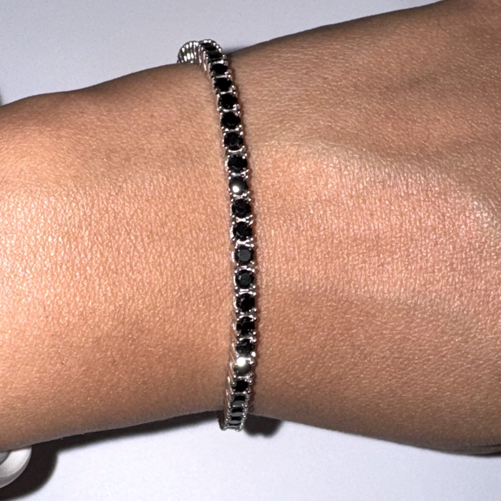 18k Gold Vermeil Black Diamond Tennis Bracelet, VVS GRA Certified Free Appraisal - Picture 1 of 9
